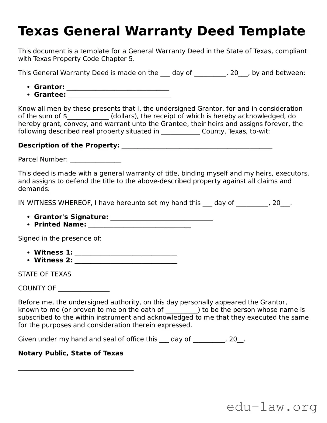 Legal  Deed Template for Texas