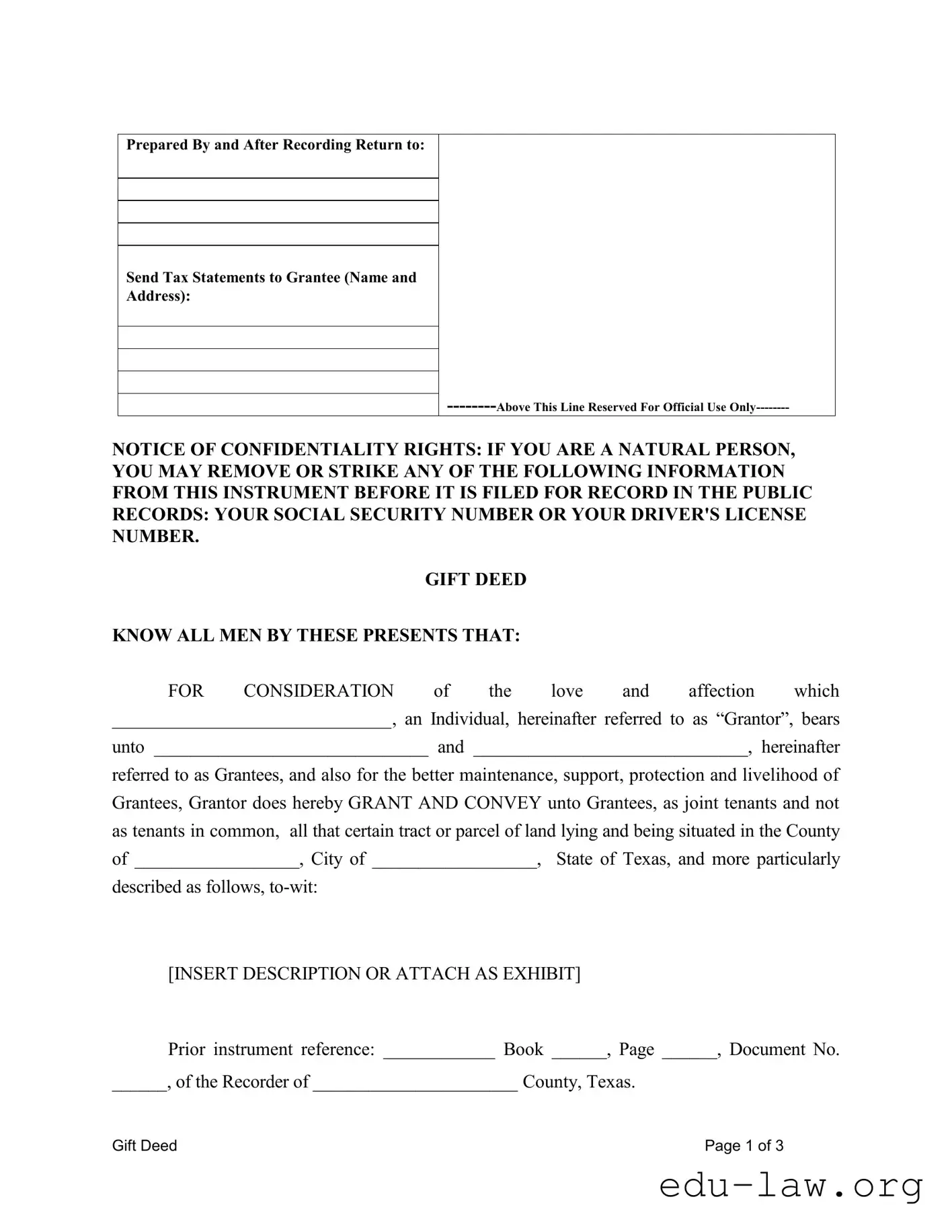 Fill in Your Gift Deed Texas Template