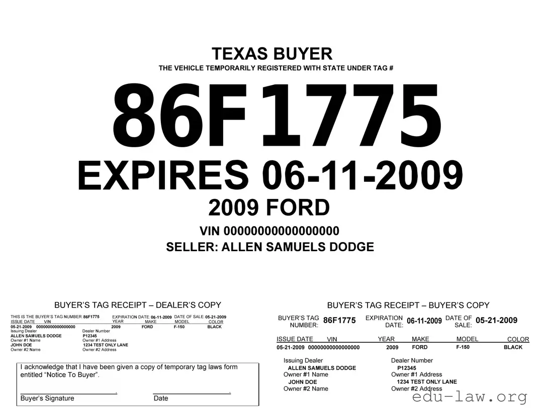 Fill in Your Texas Temporary Tag Template