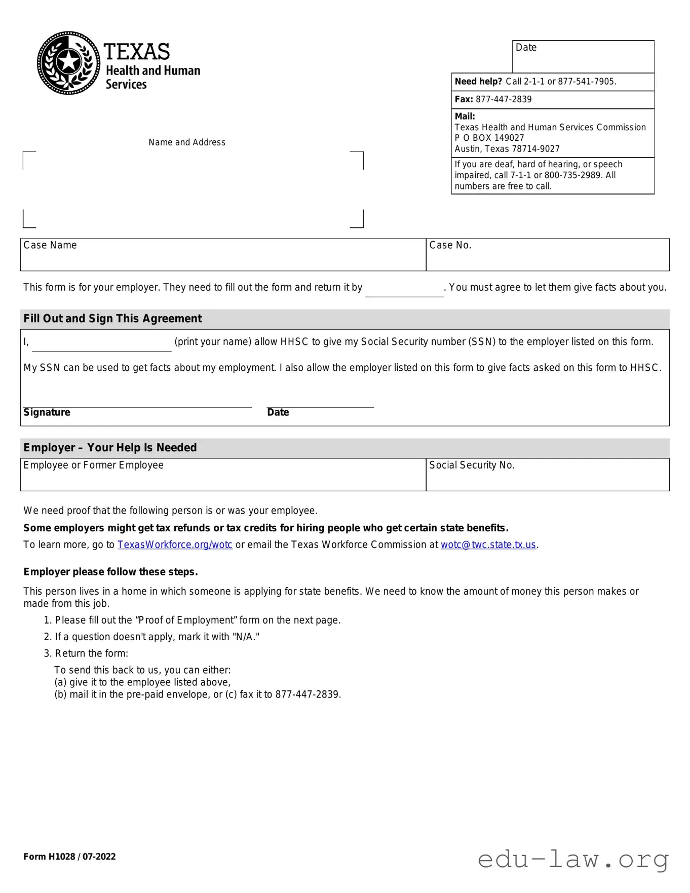 Fill in Your Texas Employment Verification Template
