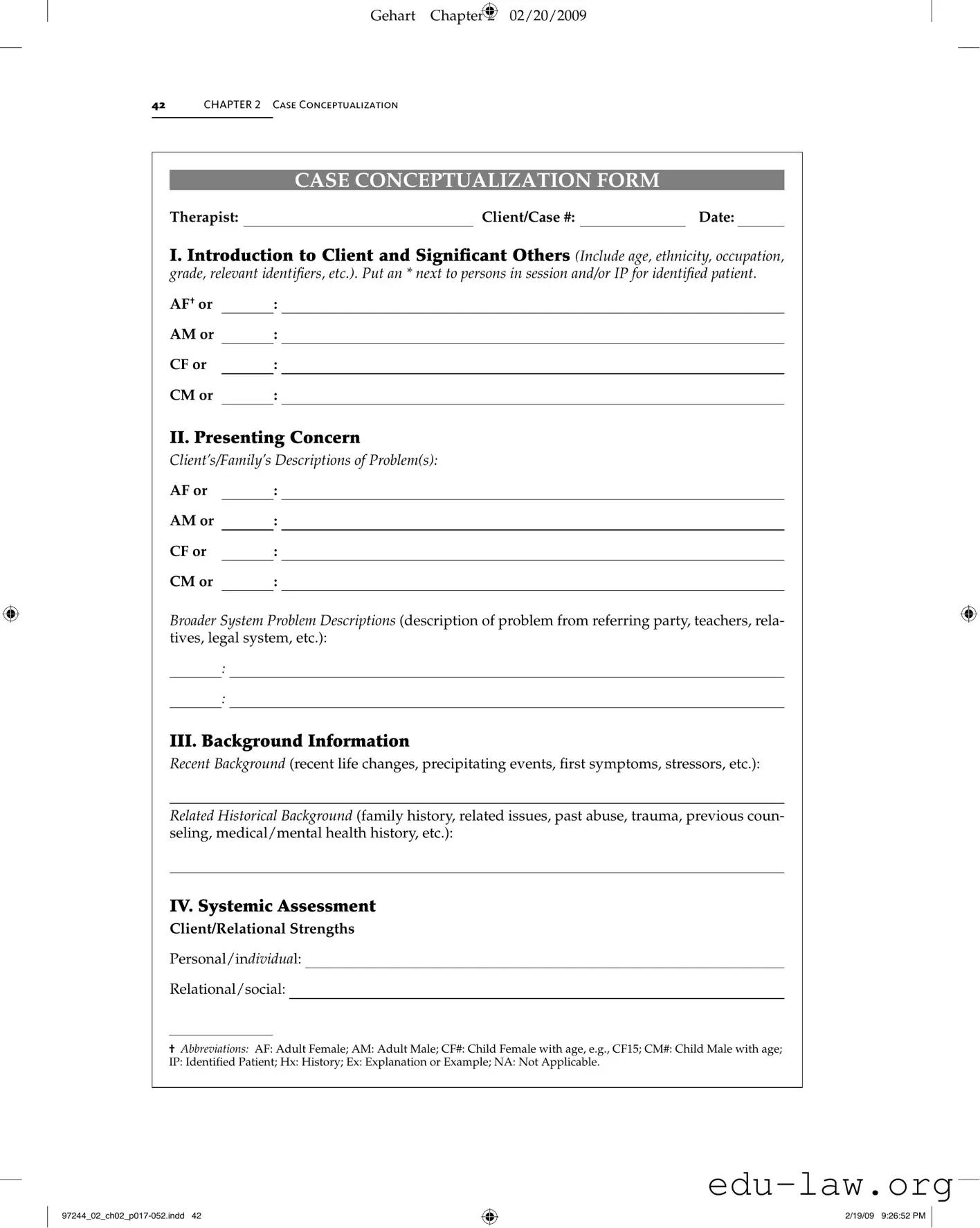Fill in Your Case Conceptualization Template