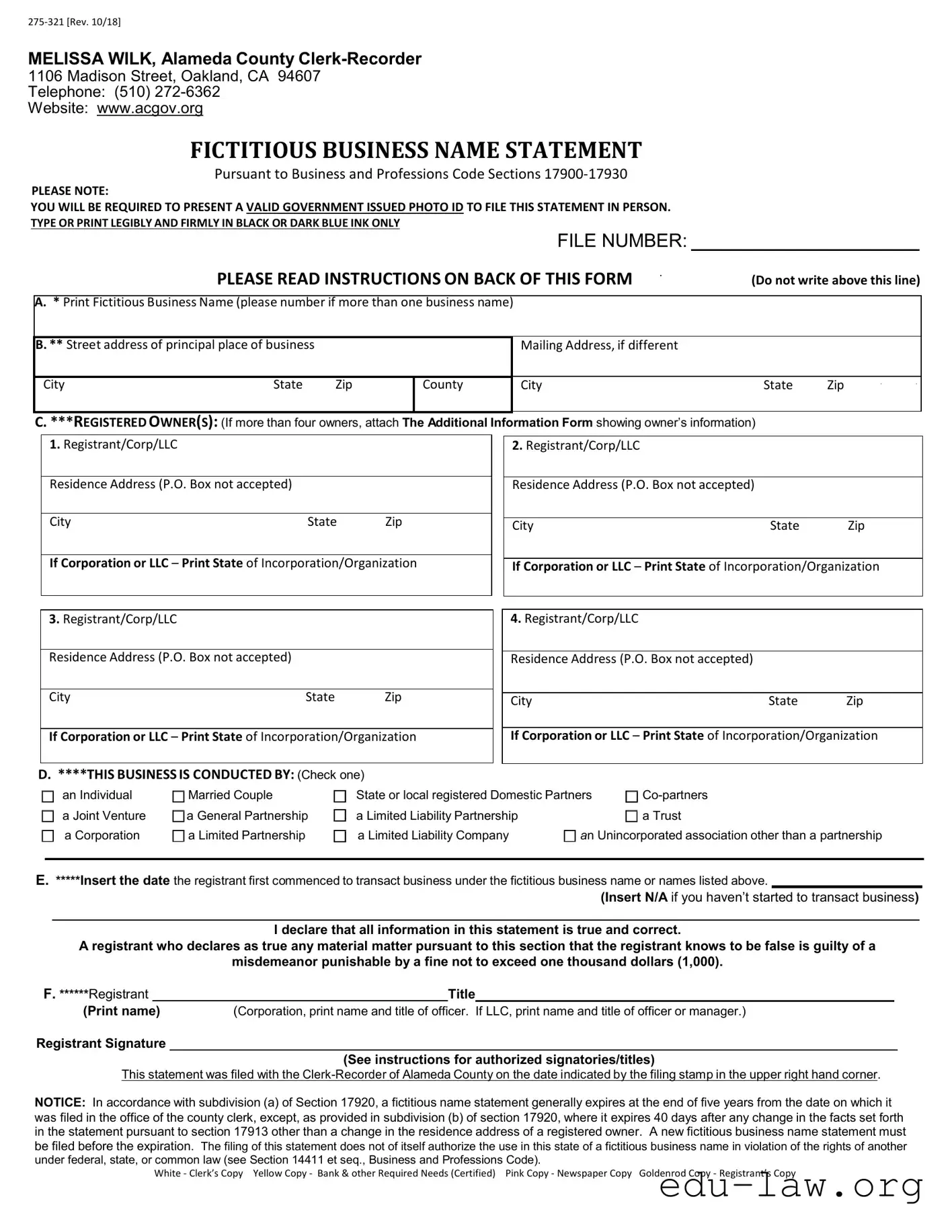 Fill in Your Fictitious Business Statement Template