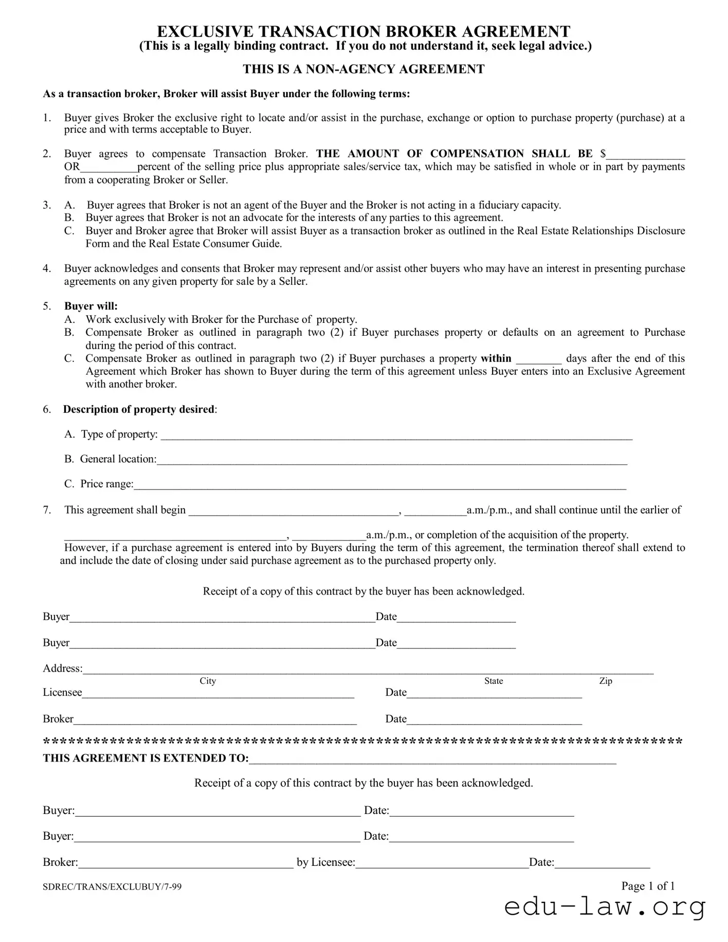 Fill in Your Exclusive Transaction Broker Agreement Template