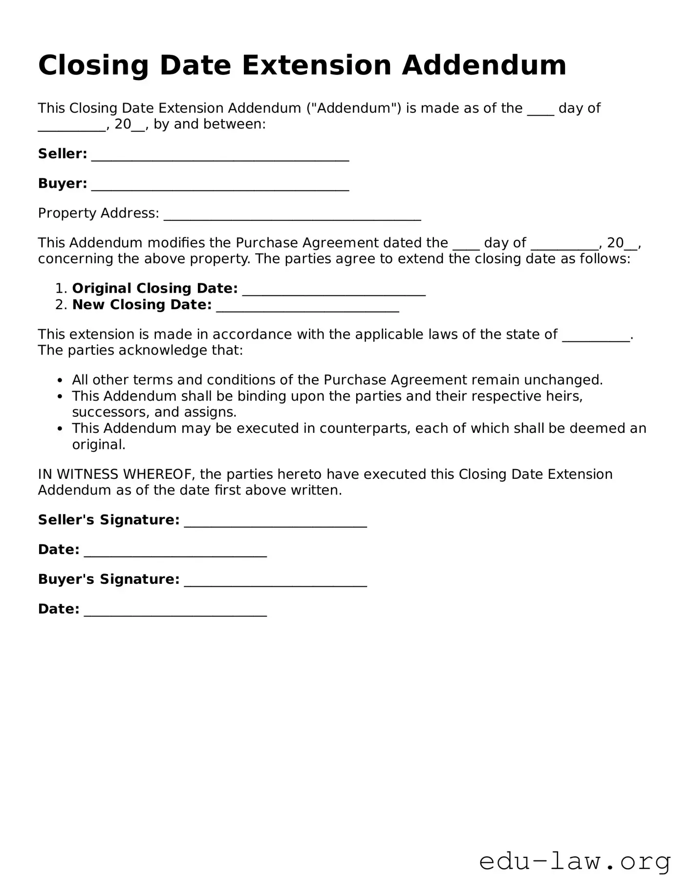 Closing Date Extension Addendum Template