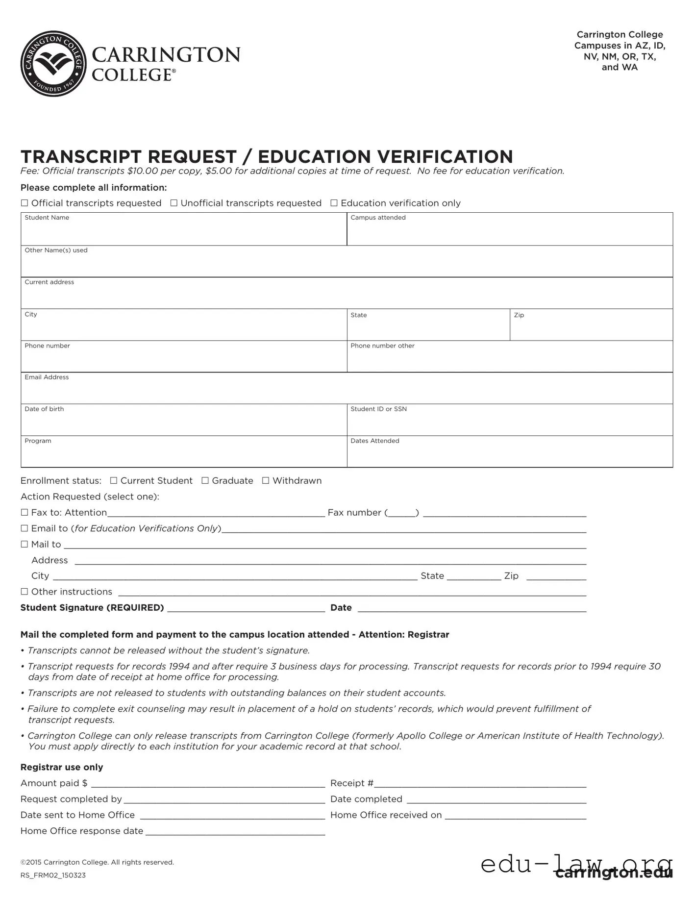 Fill in Your Carrington Template