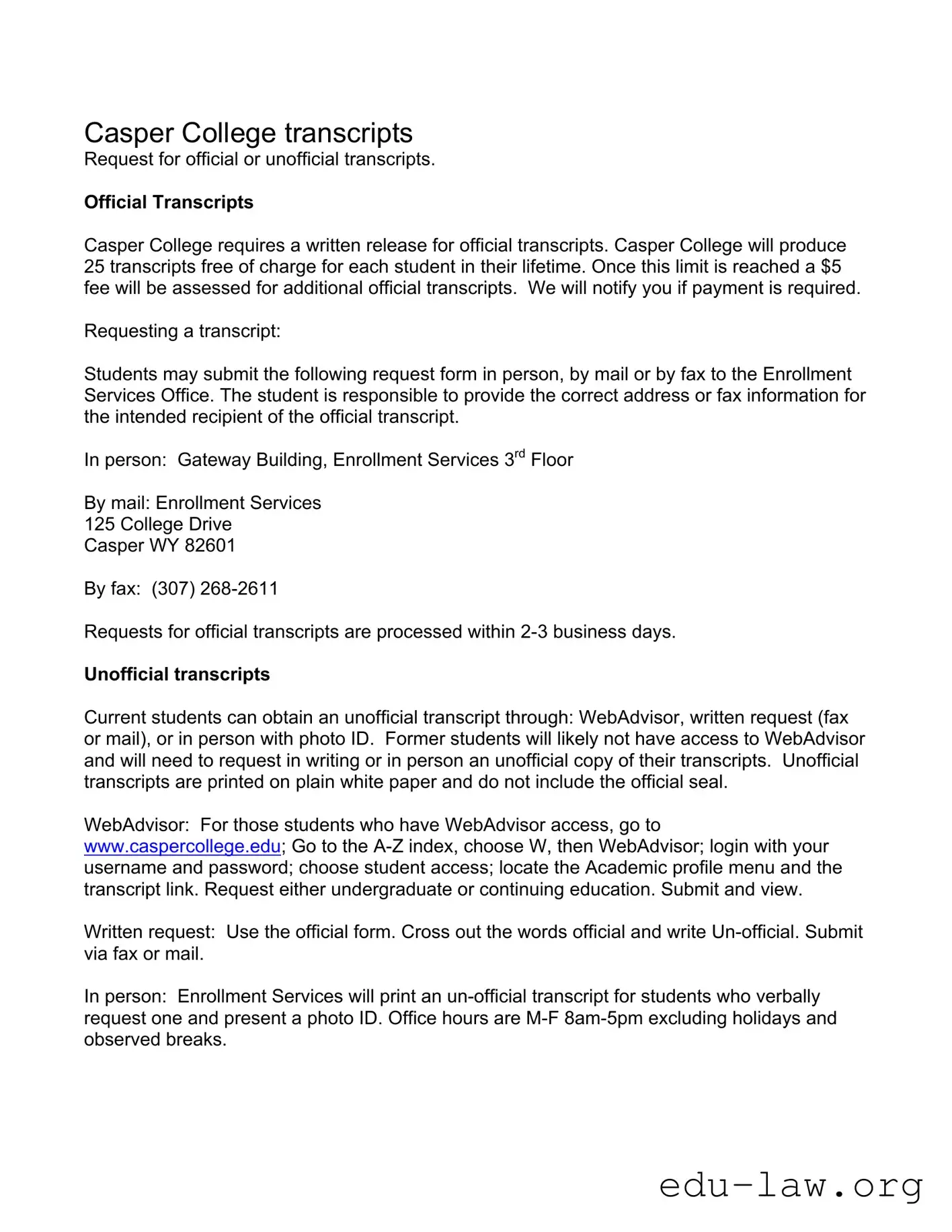 Fill in Your Casper College Transcript Request Template