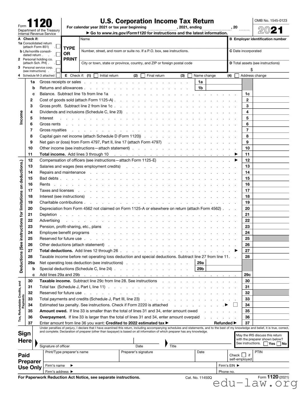 Fill in Your IRS 1120 Template