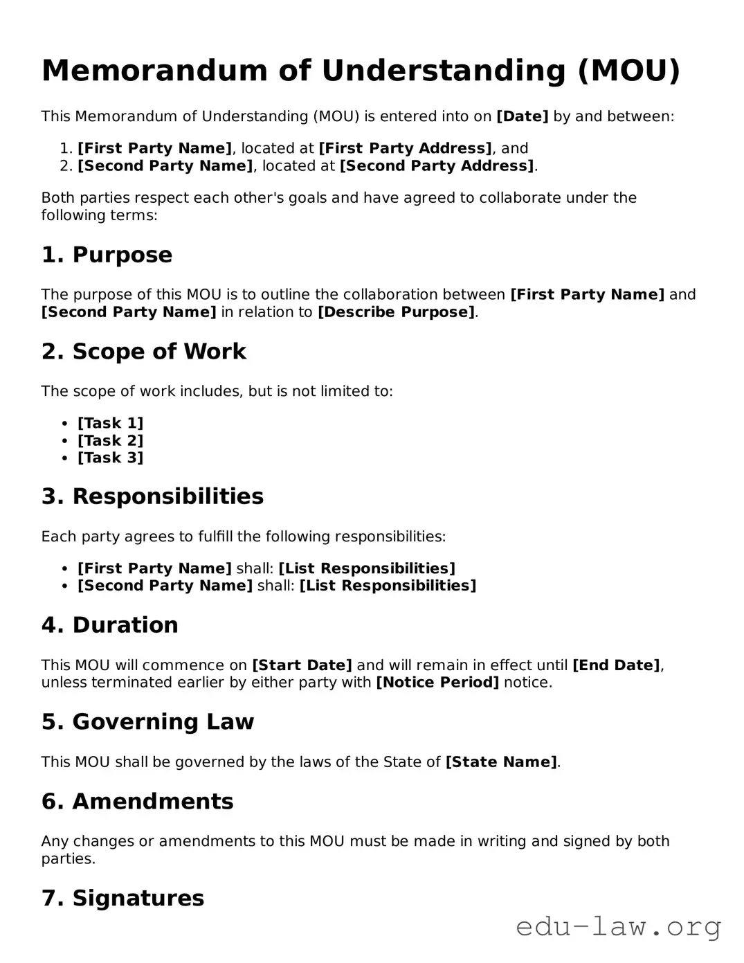 Memorandum of Understanding Template