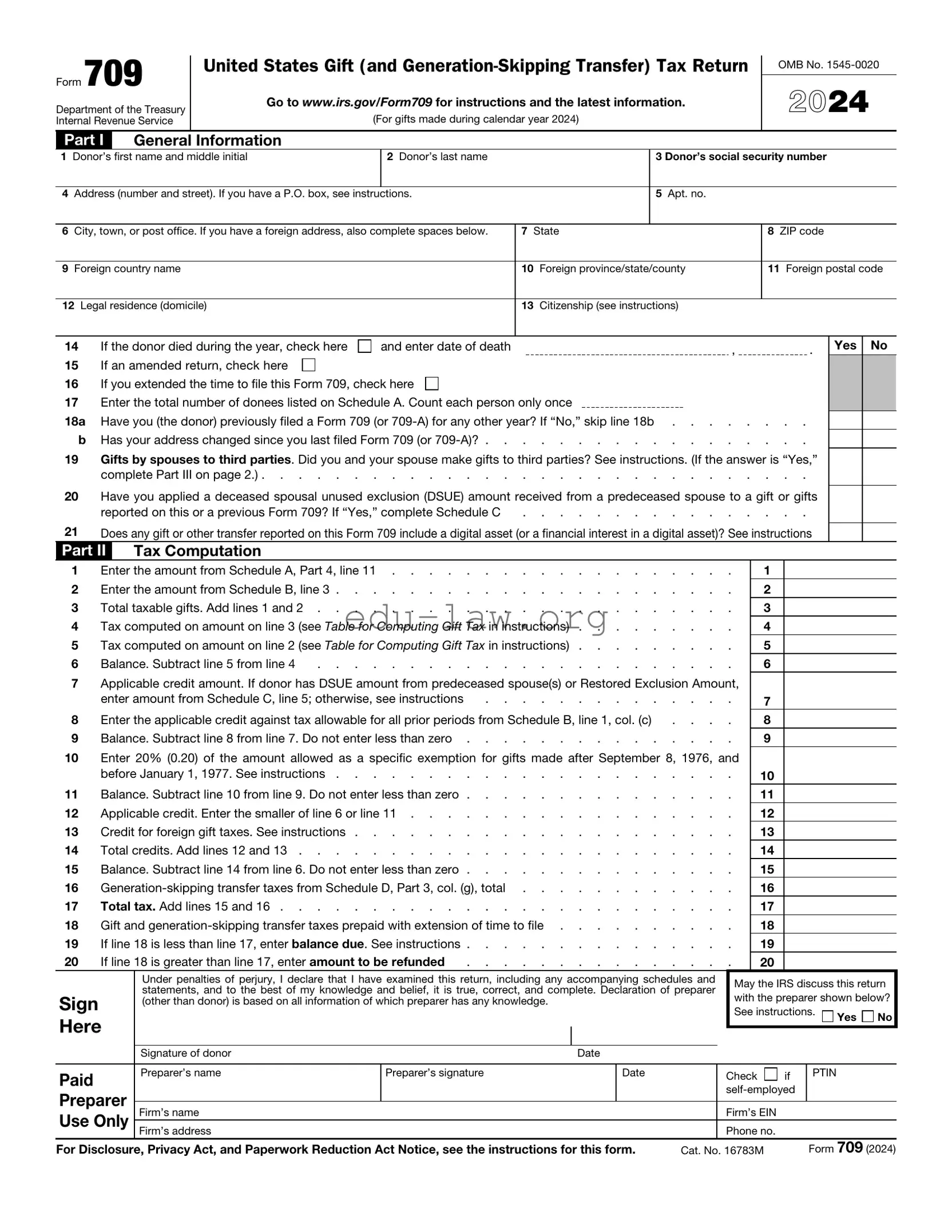 Fill in Your IRS 709 Template