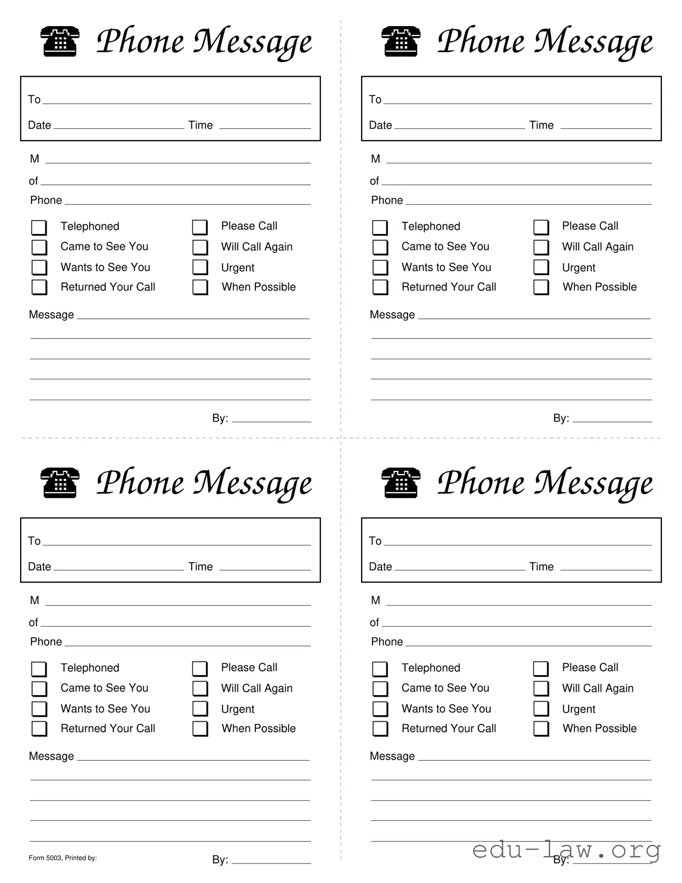 Fill in Your Phone Message Slips Template