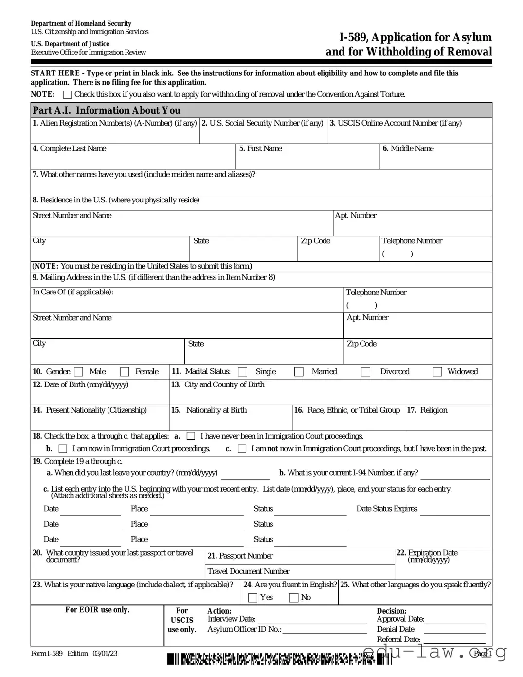 Fill in Your USCIS I-589 Template