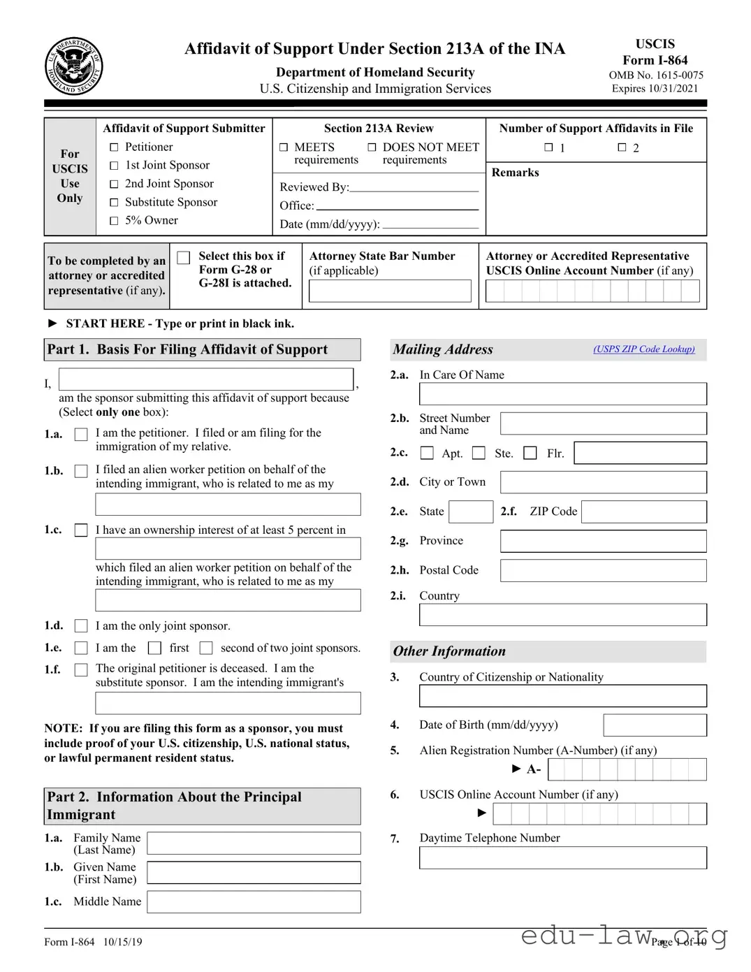 Fill in Your USCIS I-864 Template
