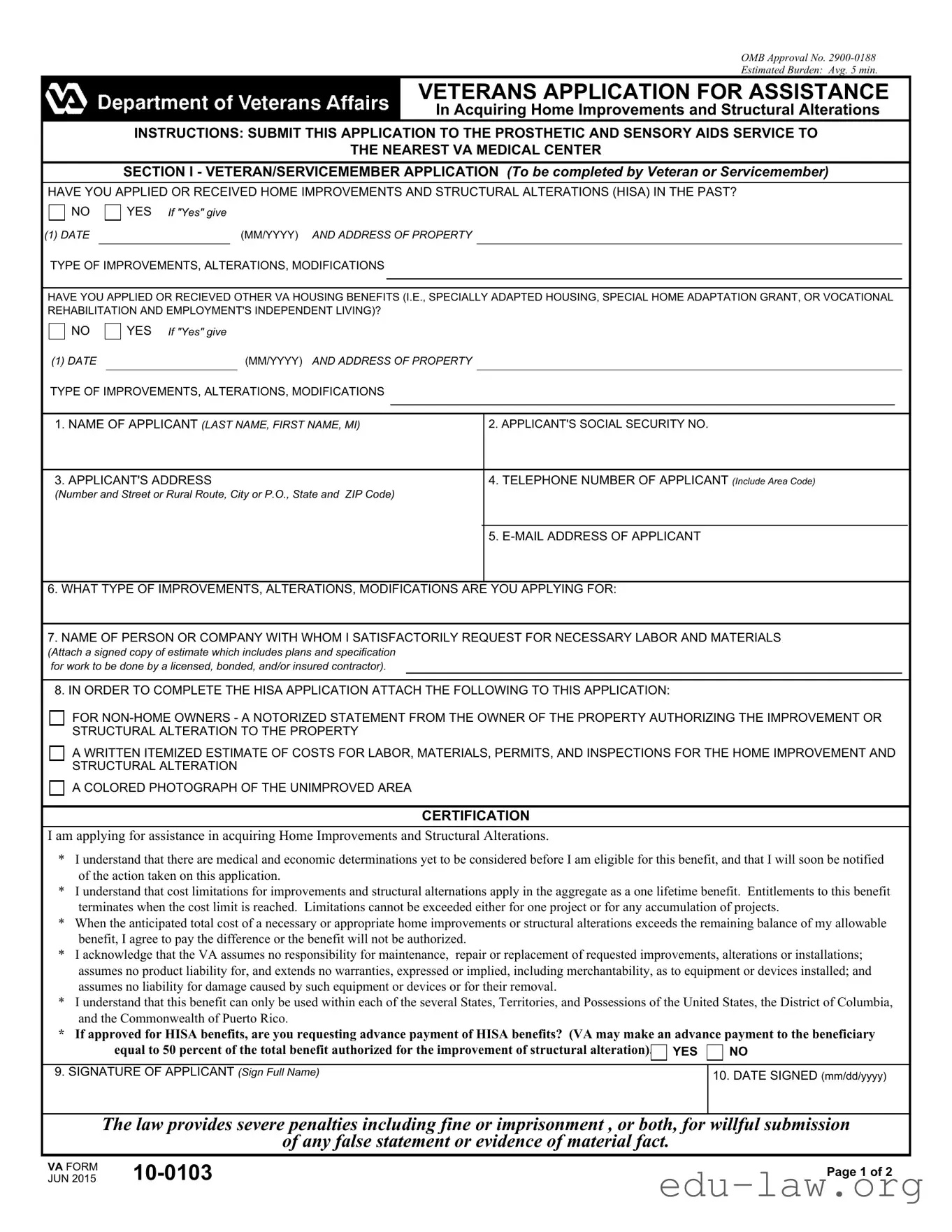 Fill in Your Va 10 0103 Template