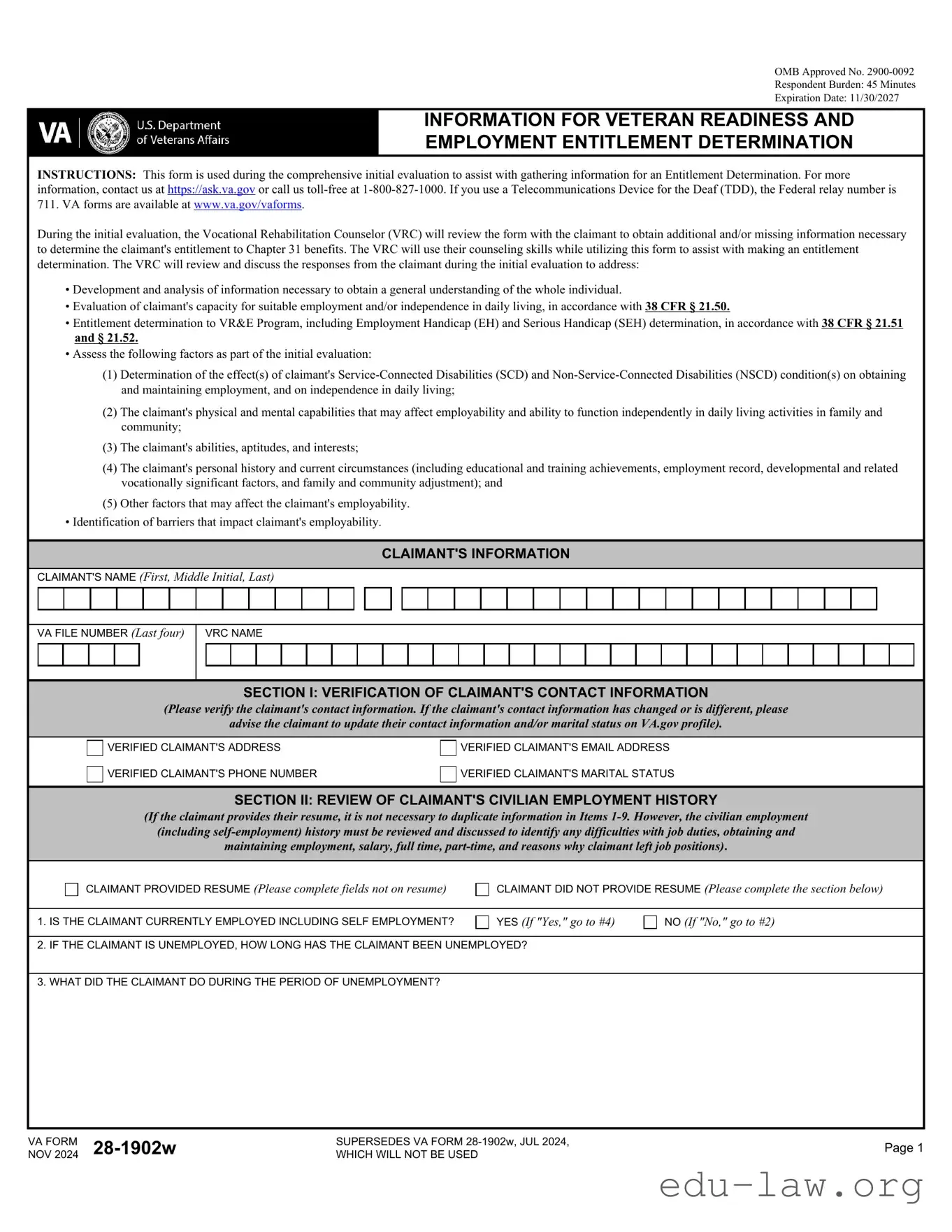 Fill in Your VBA VA 28-1902w Template