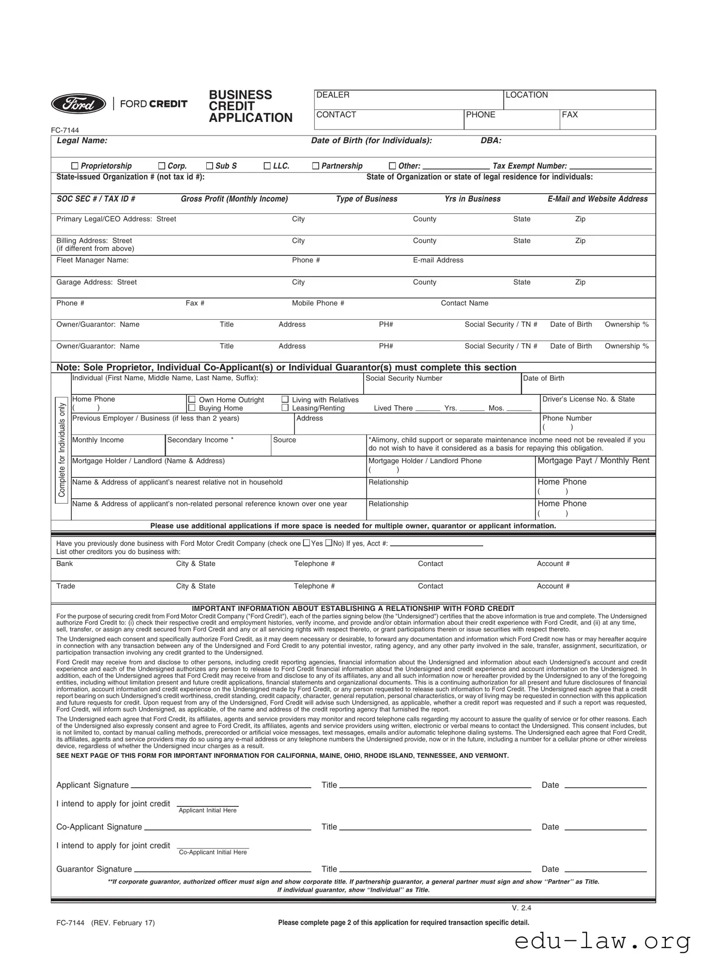 Fill in Your Ford Business Credit Application Template