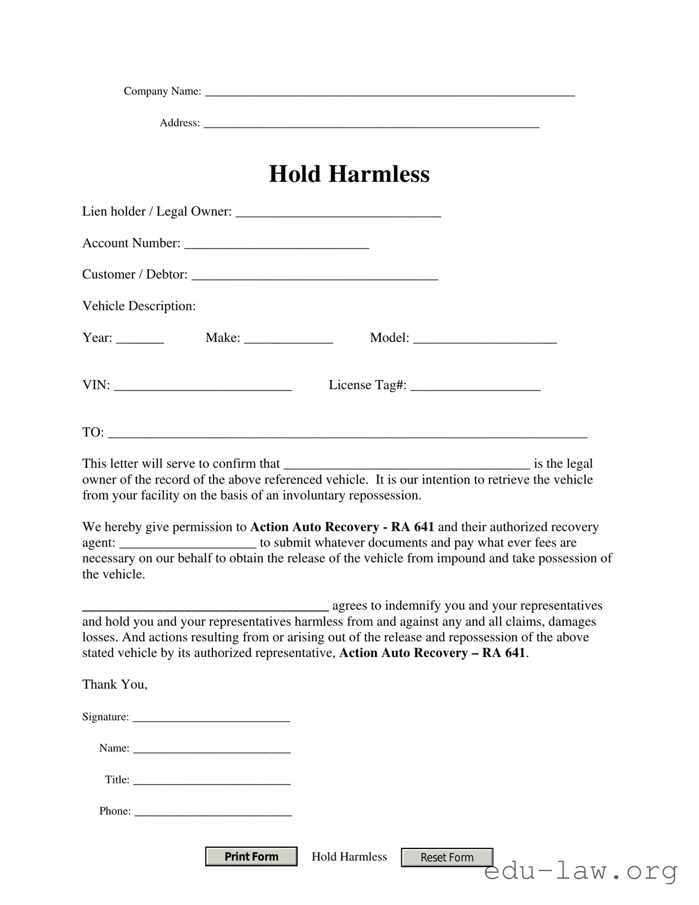 Fill in Your Repo Order Template