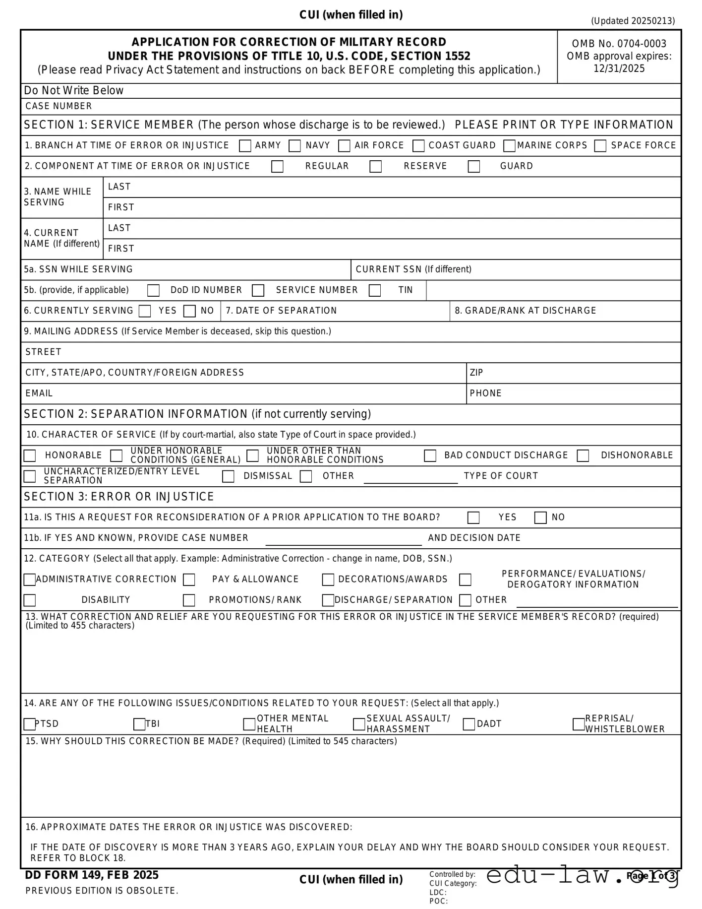 Fill in Your DD 149 Template