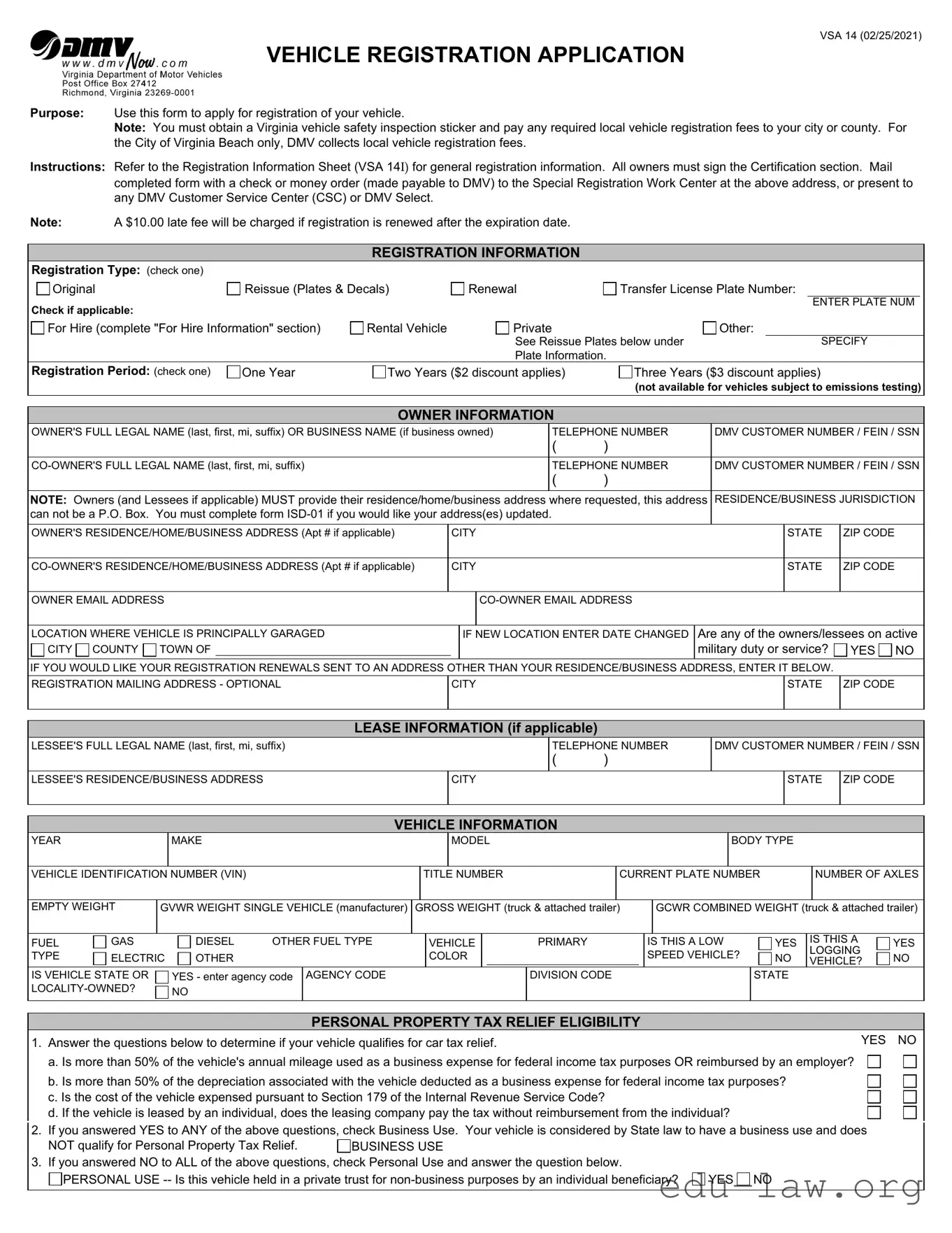 Fill in Your Virginia Dmv Registration Template