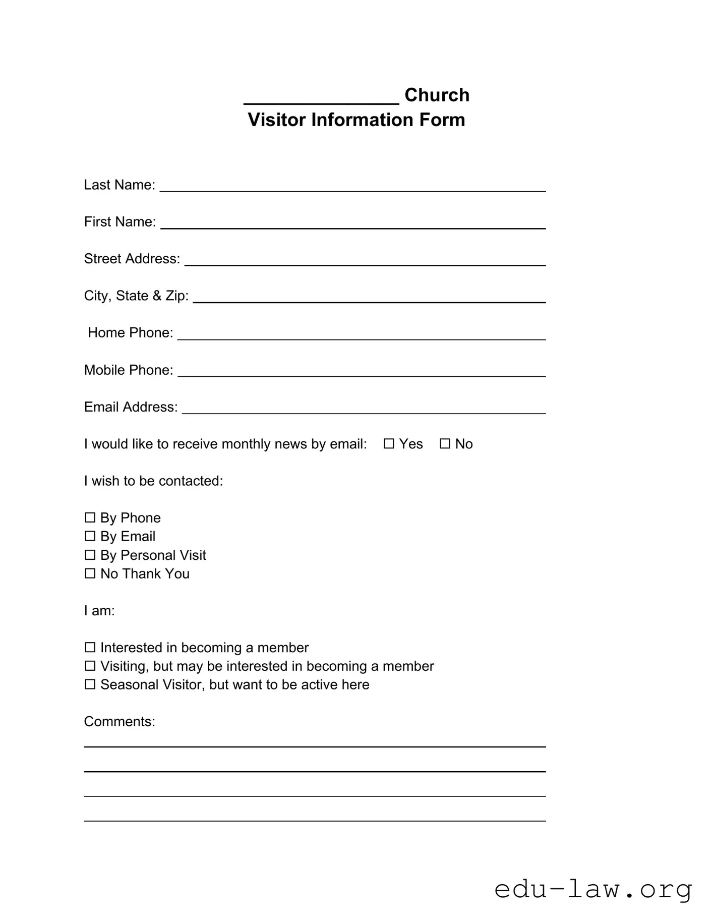 Fill in Your Church Visitor Template