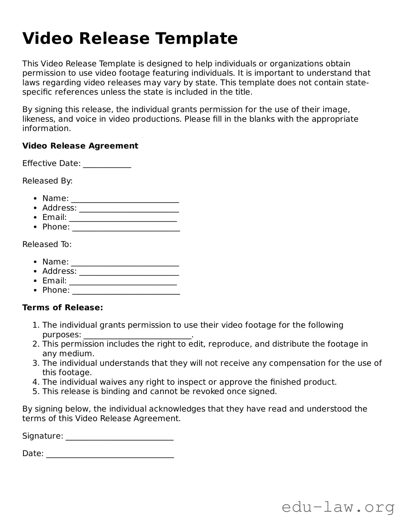 Video Release Template