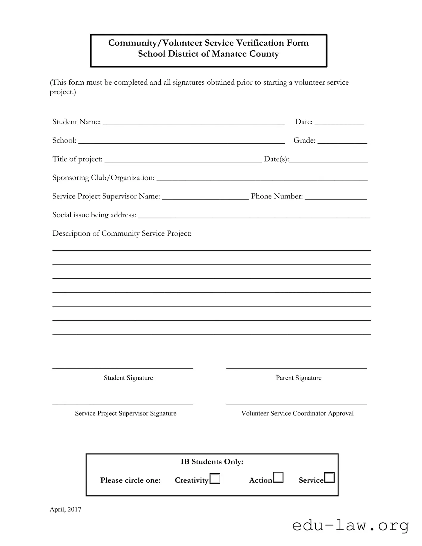 Fill in Your Community/Volunteer Service Verification Template