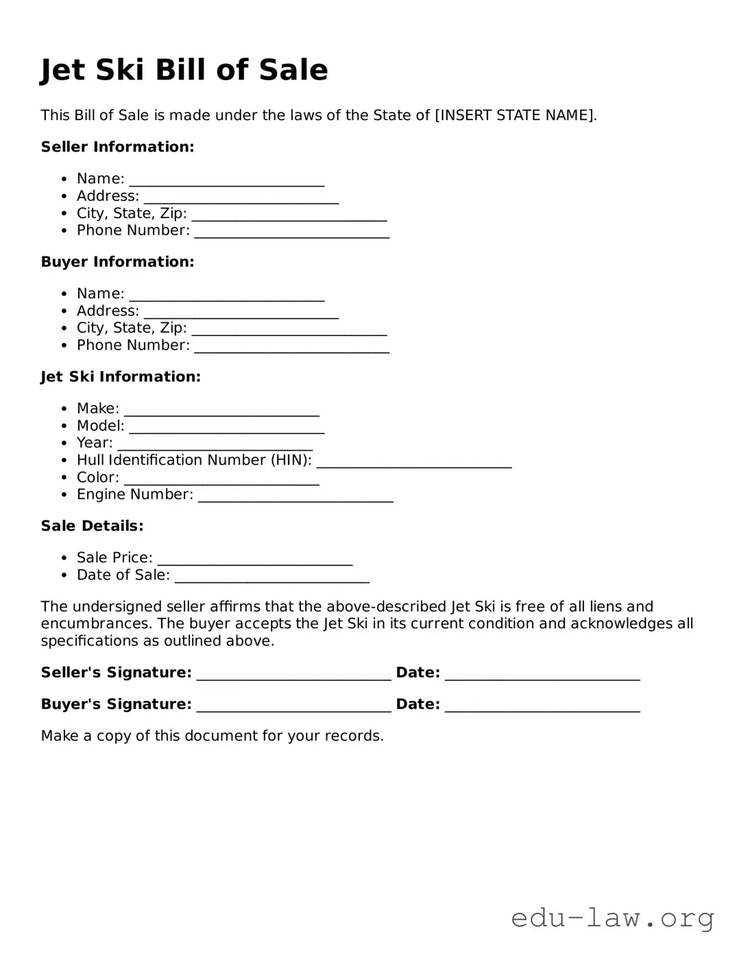 Jet Ski Bill of Sale Template