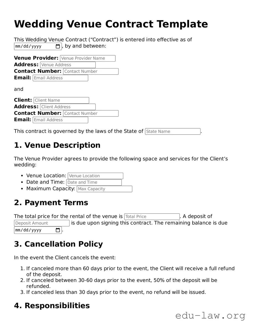 Wedding Venue Contract Template