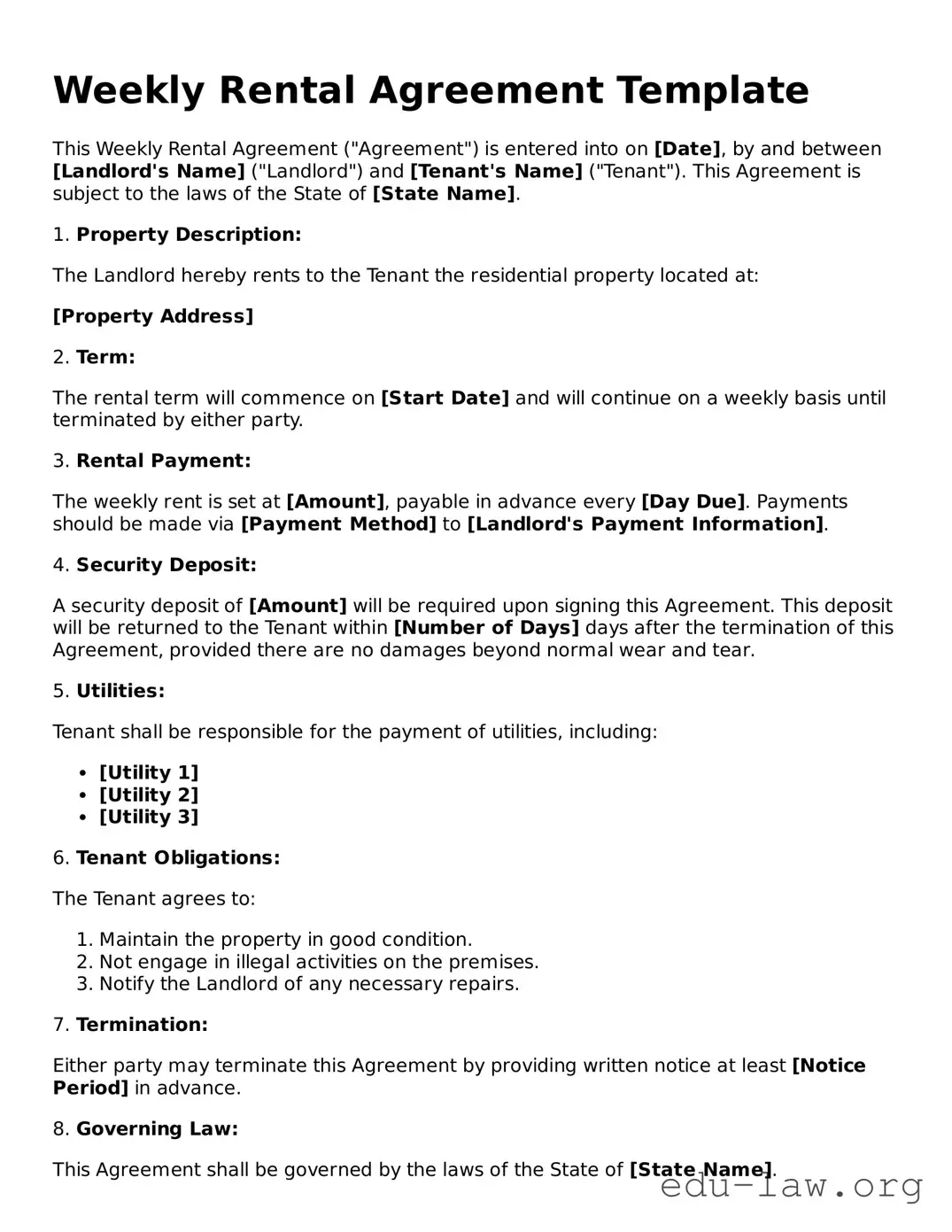 Weekly Rental Agreement Template