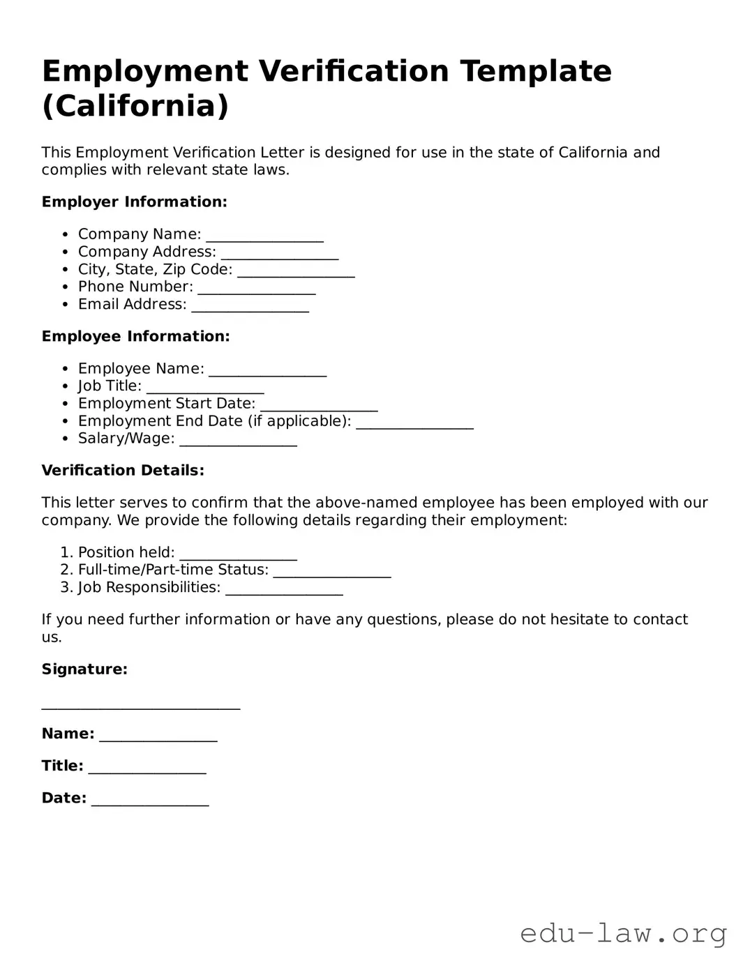 Employment Verification Template