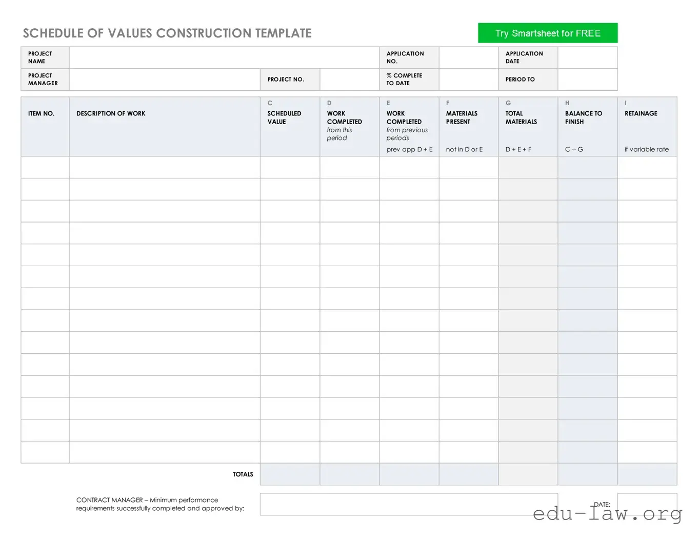 Fill in Your Schedule Values Template