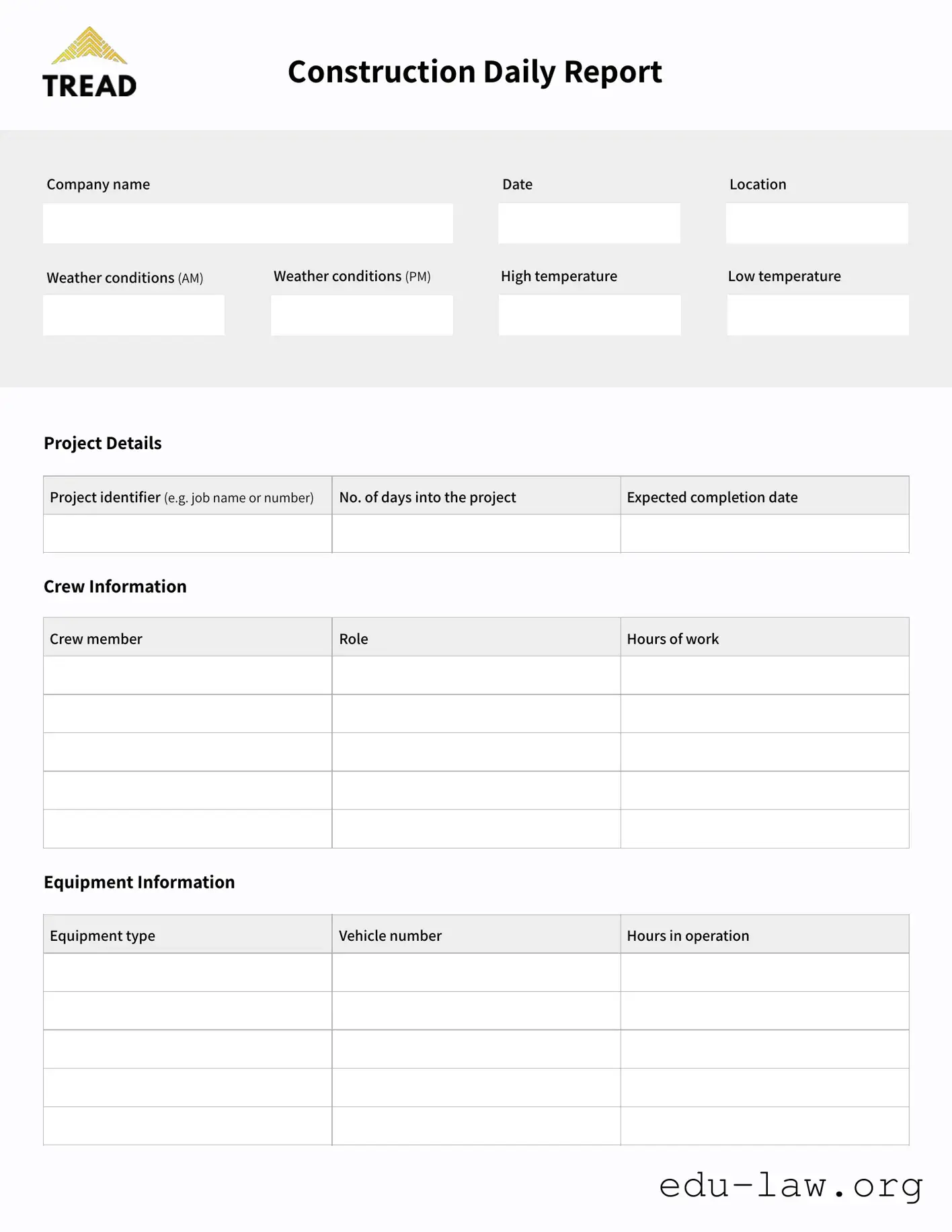 Fill in Your Construction Daily Report Template