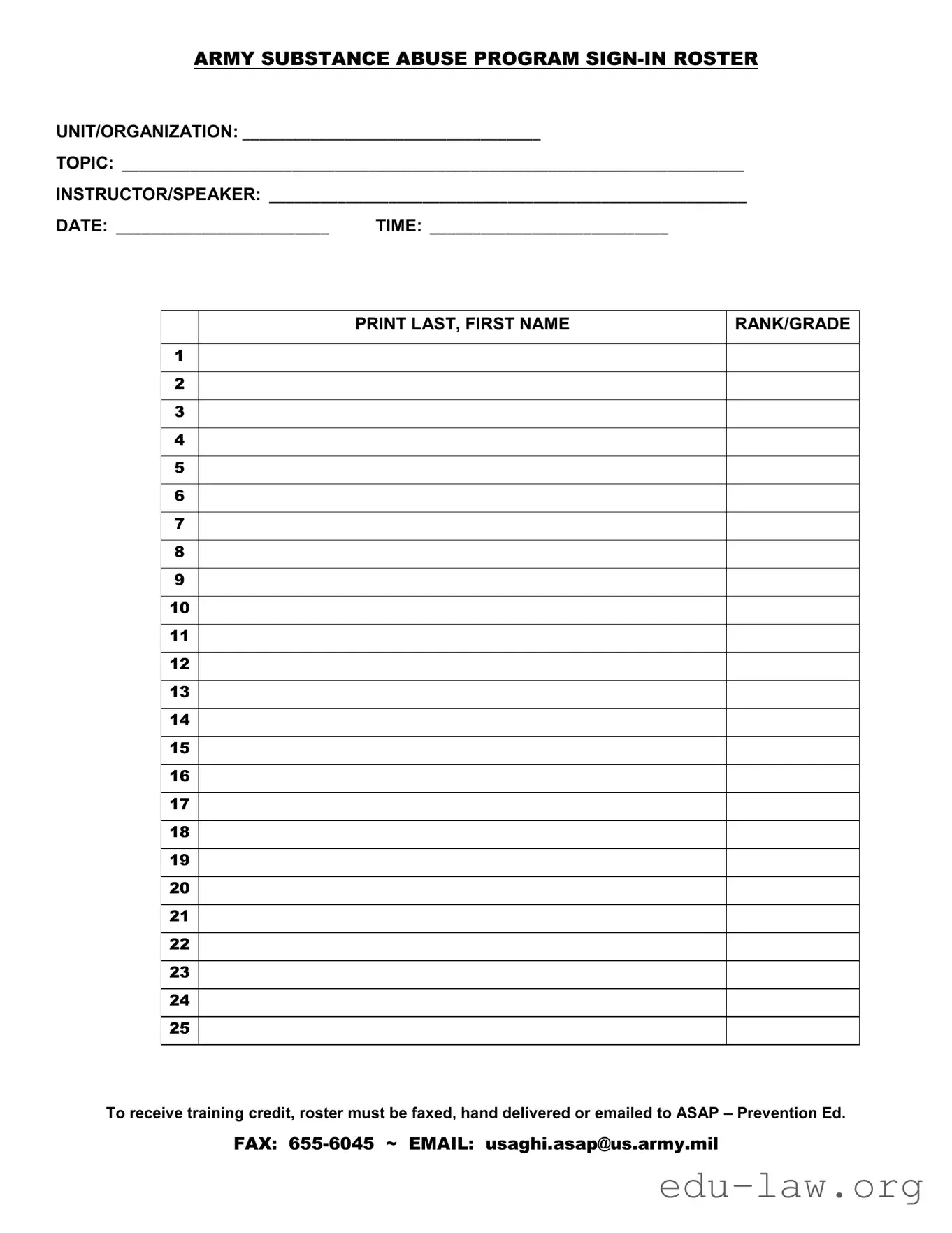 Fill in Your Sign In Roster Template