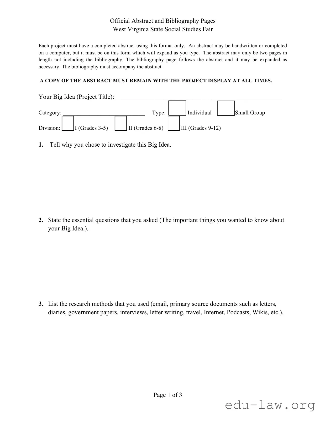 Fill in Your West Virginia Abstract Social Studies Fair Template